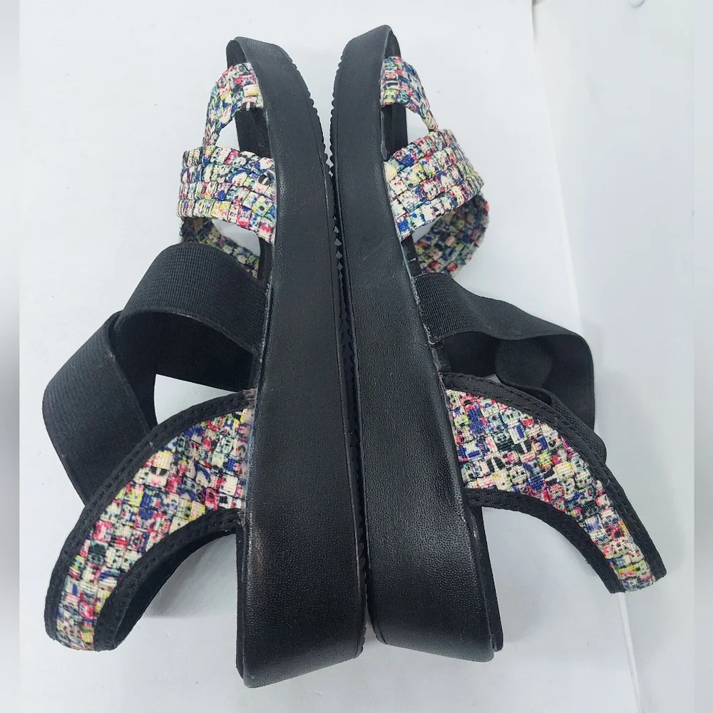 Bernie Mev Hallie Black Multicolor Wedge Open Toe Sandals Womens Size 38 US 7